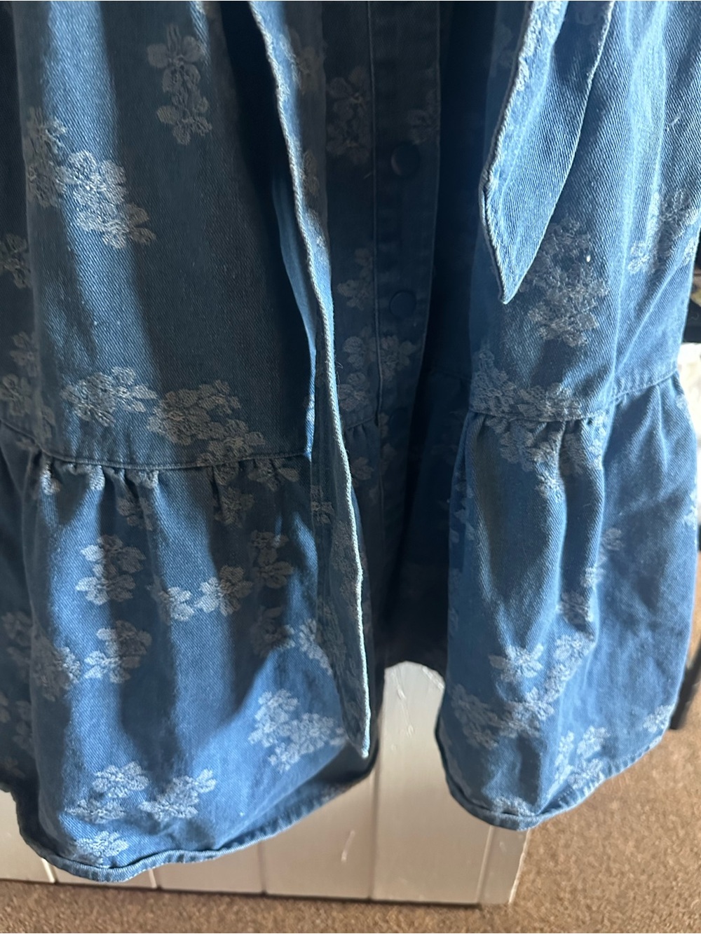 Solitaire Floral Denim Midi Dress Denim Floral Button-Front Dress with Waist Tie - Picture 4 of 13